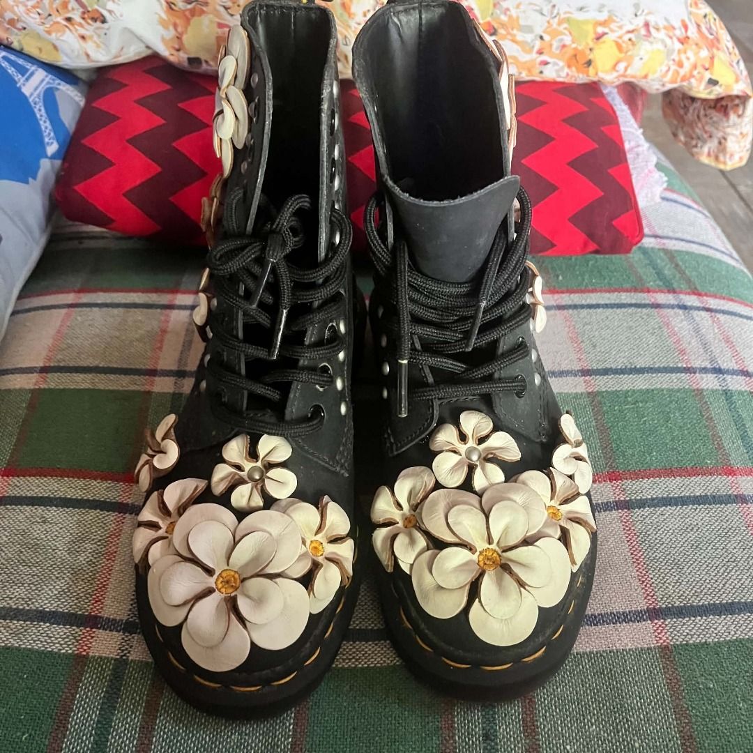 Dr. Martens Pascal FLWR Black Boots UK 3 EU 36 (Category: Boots) located in Cebu City. Submitted by islanevaeh85 (Listing ID 1467504461, Image 2). Description: - Brand: Dr. Martens - Model: Pascal FLWR - Color: Black - Size: UK 3 / EU 36 / US 5 - Material: Leather upper with 3D floral appliqués and side studs - Details: Classic yellow welt stitching, AirWair heel pull tab - Sole: Durable, slip-resistant grooved outsole (oil, fat, acid, petrol, an