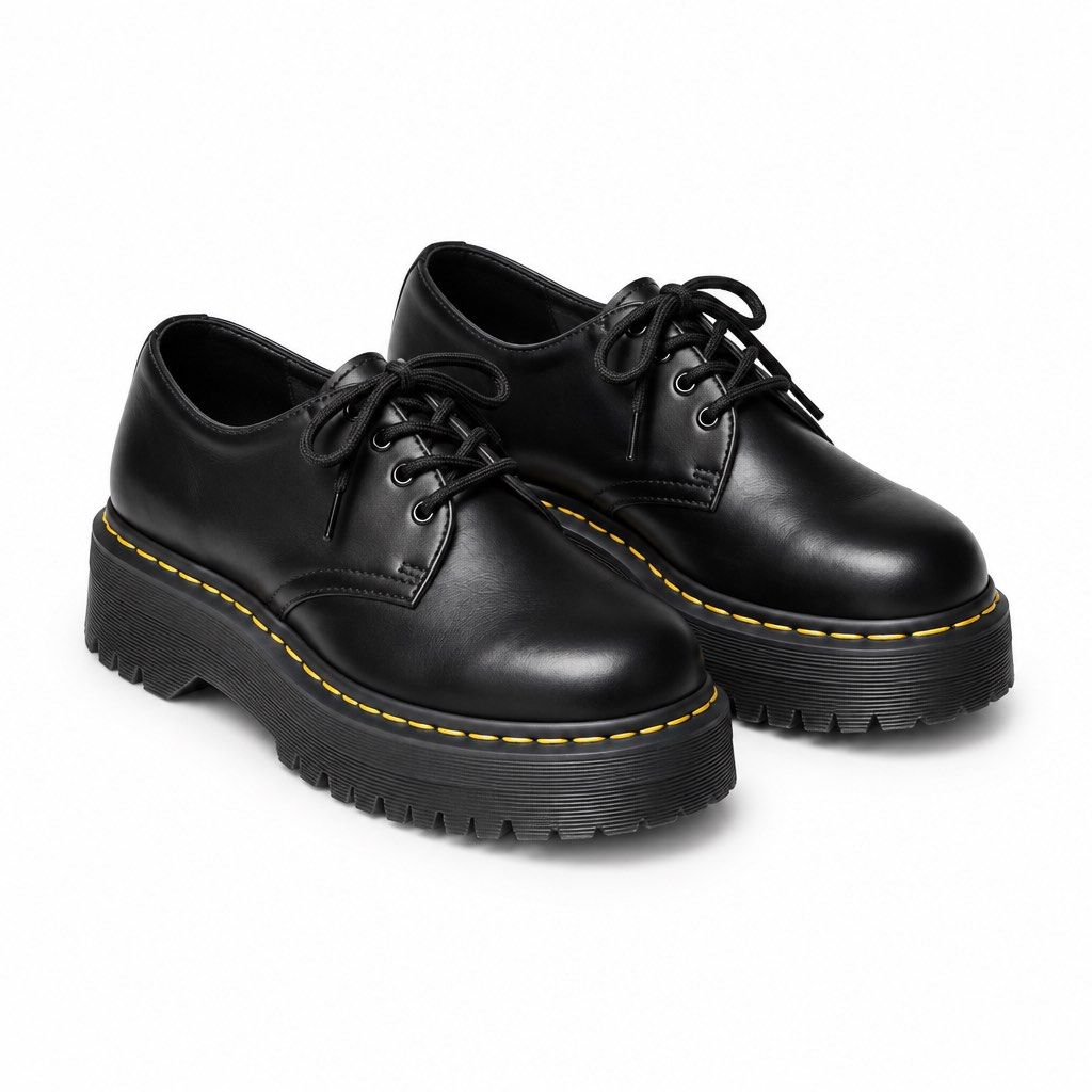Dr. Martens Quad Bexley Black Platform Derby Shoes (Category: Loafers) located in Quezon City. Submitted by tinskizarsari (Listing ID 1467602632, Image 1). Description: - Brand: Dr. Martens - Style: Black leather oxford platform shoes - Sole: Chunky lug sole with heavy platform boost - Details: Iconic yellow welt stitching and lace-up front - Material & Finish: Smooth leather with rounded toe - Condition: Excellent, ready to wear.