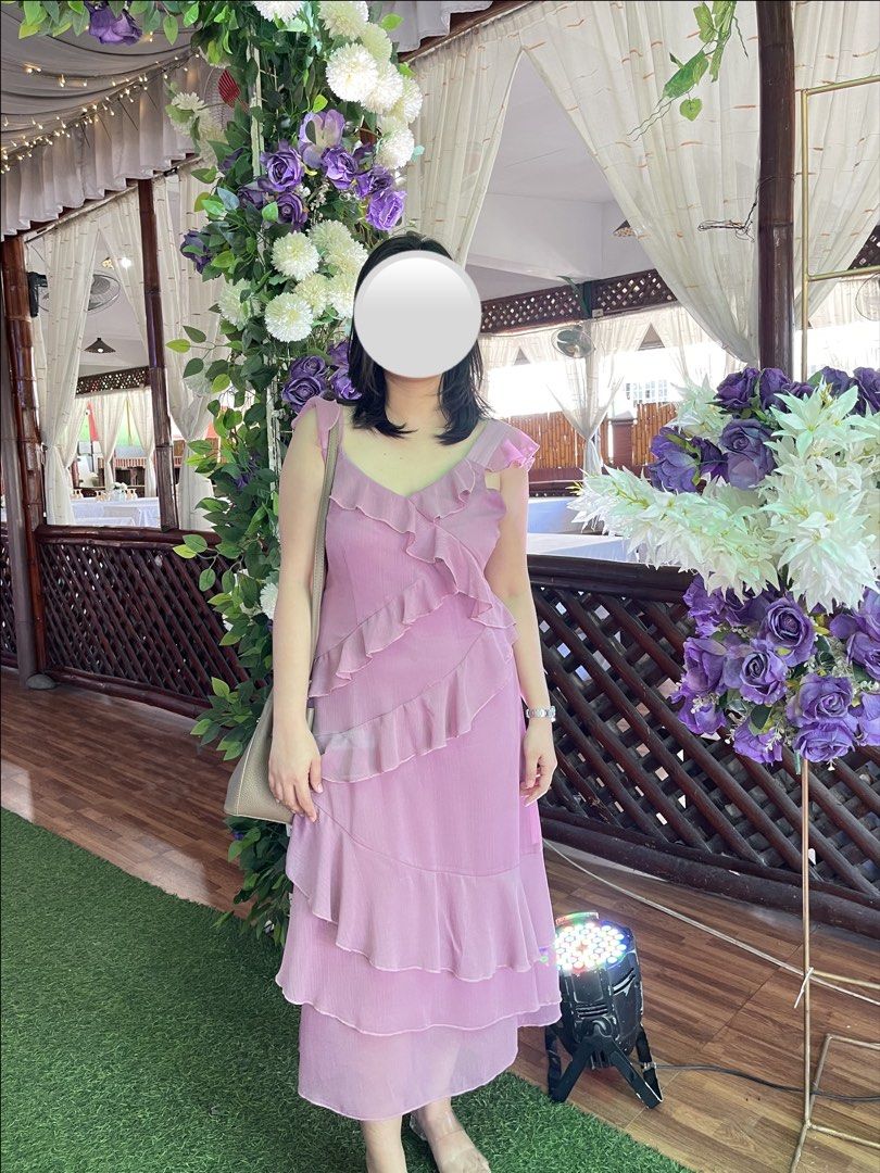 Dusty pink ruffle midi dress (Category: Dresses) located in Manila. Submitted by preloveditems_jem (Listing ID 1467523466, Image 3). Description: Dusty pink midi dress with layered ruffles and a flattering V-neck. Worn only once in a wedding. Light, flowy, and hits at mid-calf. Perfect for special occasions!.