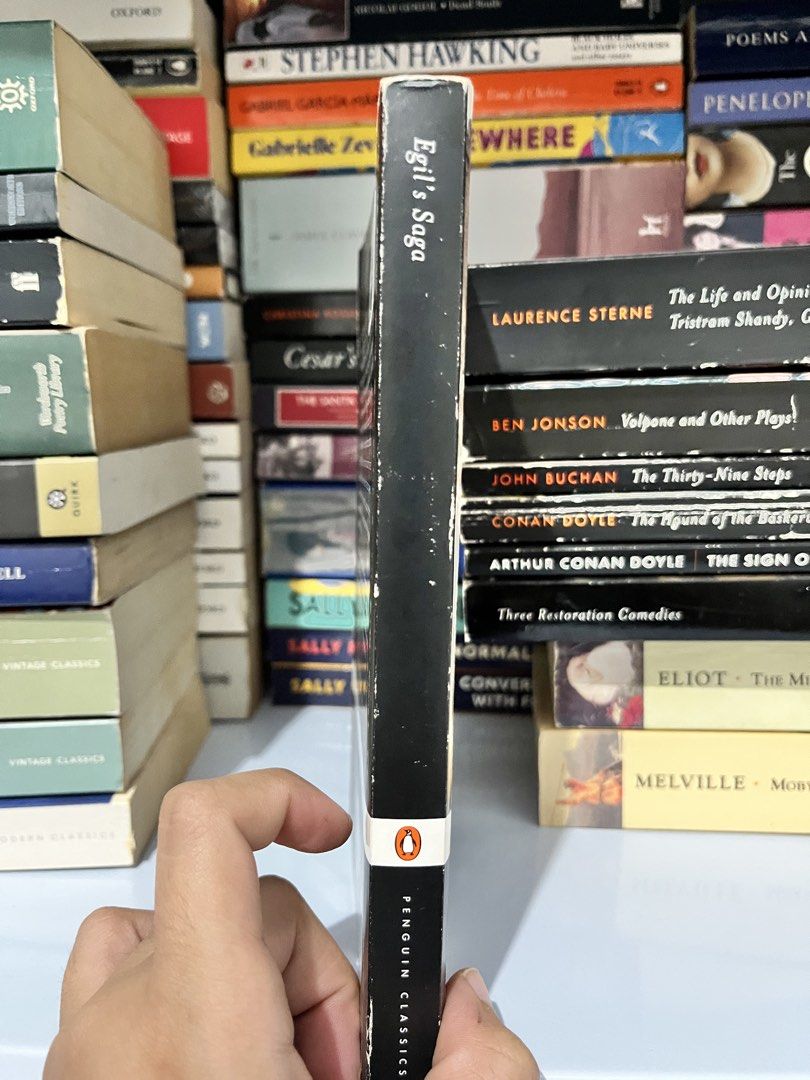 Egils Saga Penguin Classics Paperback (Category: Storybooks) located in Maragondon. Submitted by quilljoylibrary (Listing ID 1467480378, Image 2). Description: - Title: Egil's Saga (Penguin Classics) - Format: Paperback with illustrated cover - Condition: Good, readable copy - Flaws: Spine shows edge wear and fading, cover corners slightly bent - Pages: Slightly yellowed with age, minor spots on the side edge.