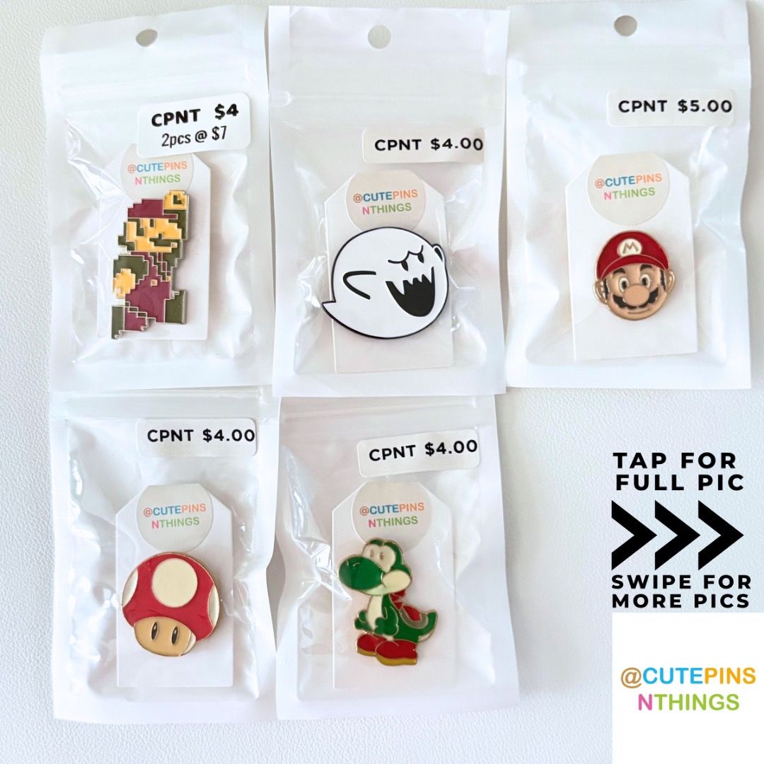 Super Mario, Yoshi, Boo (Ghost), Mushroom Enamel Pins - purchase ...