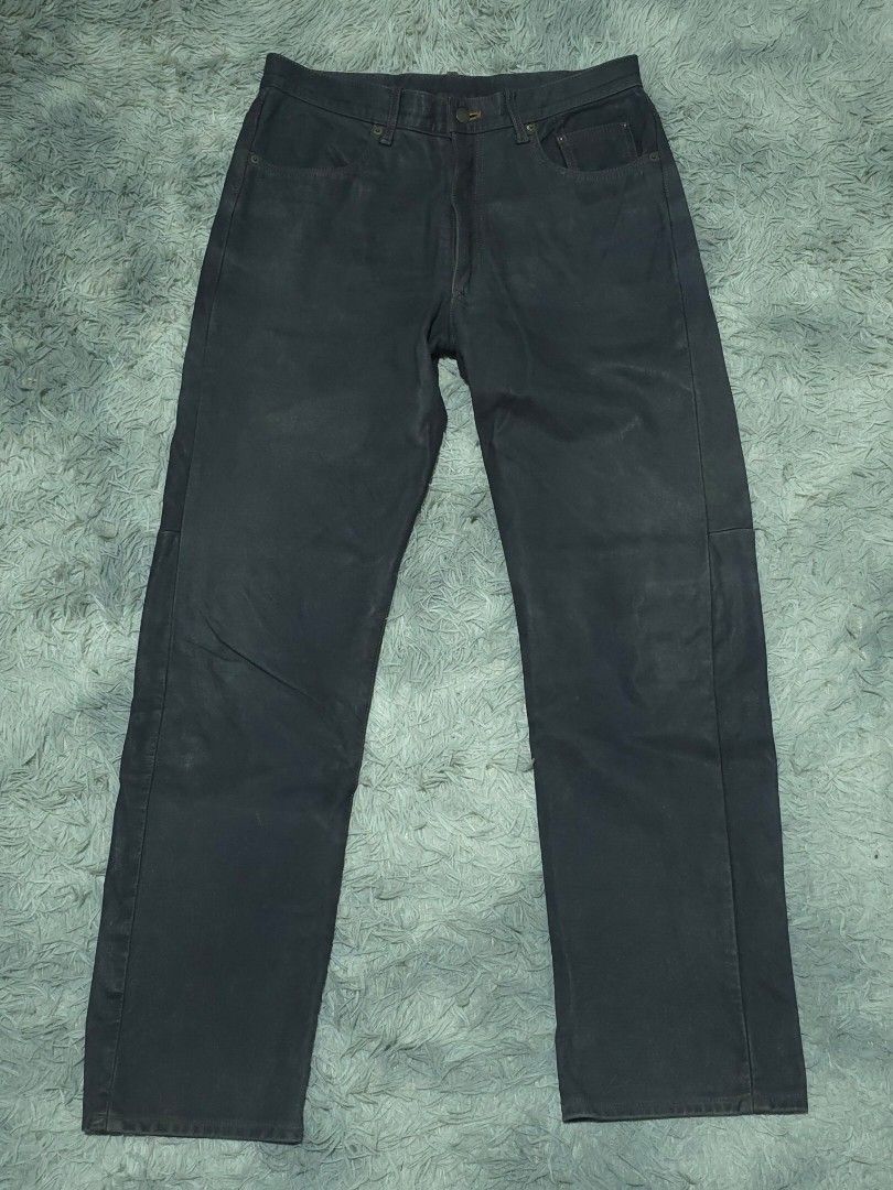 Explorer Jeans Leather Pants (Category: Jeans) located in Abulug. Submitted by humanwhosellthings (Listing ID 1467365445, Image 1). Description: EXPLORER JEANS Leather Pants ✅Excellent Condition ✅Issue: needs wash only ▫️Waist Size: 32 ▫️Length: 43 - Color/Finish: Dark grey with a subtle washed and waxed finish - Fit: Straight leg - Details: Standard five-pocket design, button fly closure, and belt loops - Branding: Leather brand patch on the bac