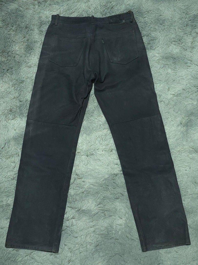 Explorer Jeans Leather Pants (Category: Jeans) located in Abulug. Submitted by humanwhosellthings (Listing ID 1467365445, Image 2). Description: EXPLORER JEANS Leather Pants ✅Excellent Condition ✅Issue: needs wash only ▫️Waist Size: 32 ▫️Length: 43 - Color/Finish: Dark grey with a subtle washed and waxed finish - Fit: Straight leg - Details: Standard five-pocket design, button fly closure, and belt loops - Branding: Leather brand patch on the bac