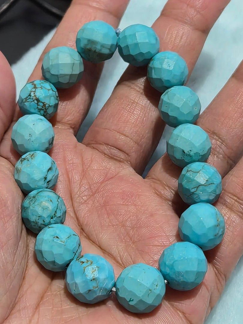 Faceted Turquoise Stone Beaded Stretch Bracelet (Category: Bracelets) located in Mandaue City. Submitted by chuchi152615 (Listing ID 1467551445, Image 1). Description: - Vibrant turquoise beaded bracelet with stunning natural matrix patterns - Faceted beads that catch the light beautifully - Beautiful robin's egg blue shade with unique brownish webbing - Smooth and polished finish for all-day comfort - Stretchy elastic cord design that fits most 