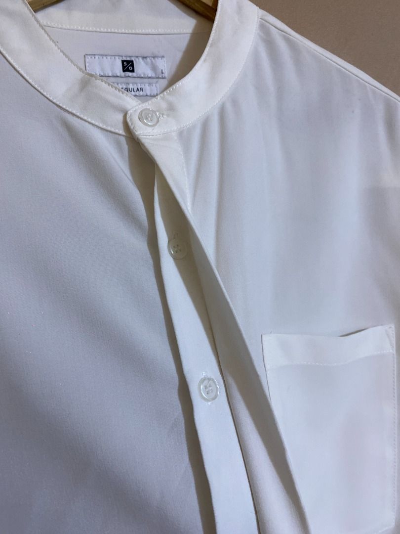 Fifty Percent Off White Stand Collar Button Long Sleeves (Category: Tshirts & Polo Shirts ) located in Cadiz. Submitted by thespotcdz (Listing ID 1467397288, Image 3). Description: Large on tag Width 22.5" Length 29-31" Good as new.