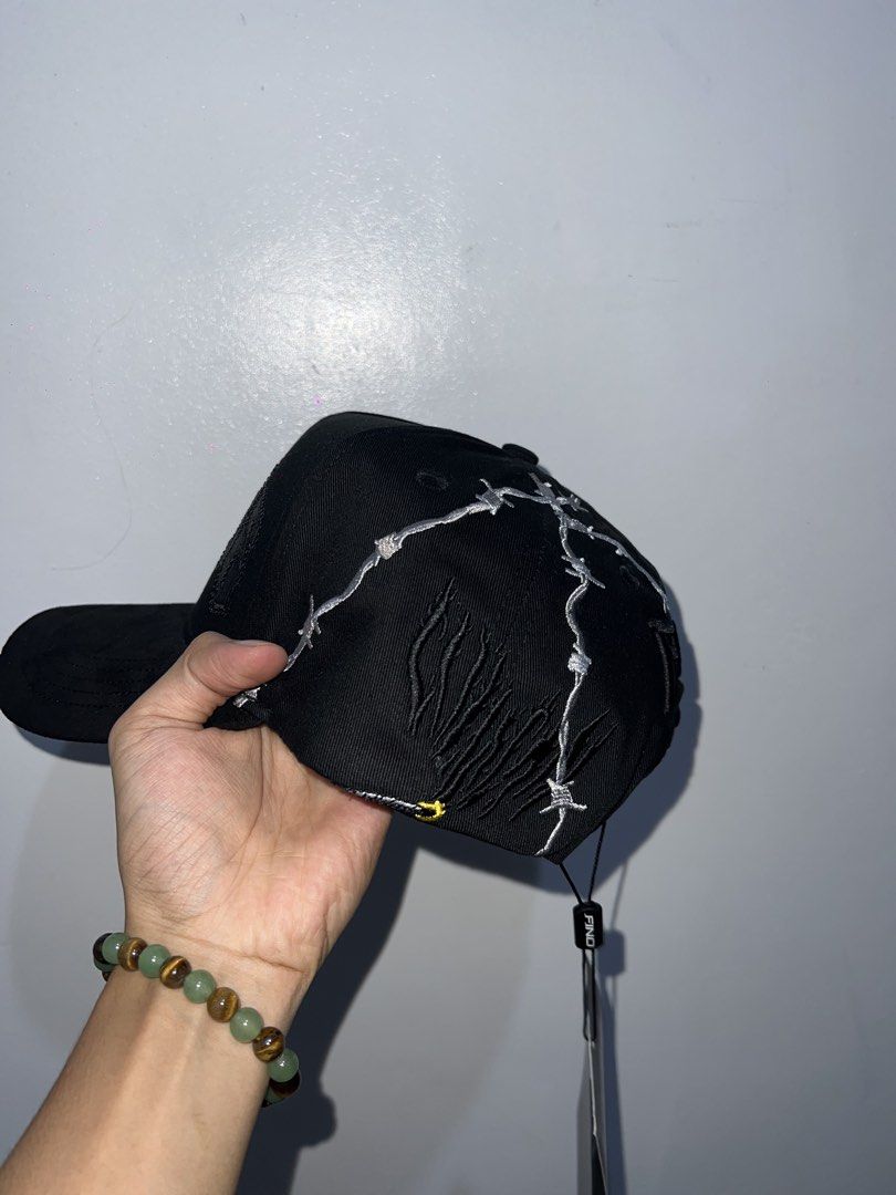 FINO Black Snapback Cap with Barbed Wire Embroidery (Category: Caps & Hats) located in Manila. Submitted by justineperez (Listing ID 1467500456, Image 3). Description: FORSALE‼️ AFRAME RHINESTONE📩 BRANDNEW✅ TAGUIG CITY📍.