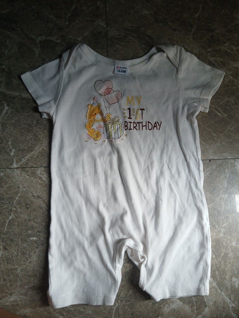 First birthday onesie (Category: Babies & Kids Fashion) located in Manila. Submitted by murangmura (Listing ID 1467448397, Image 1). Description: cm posted stretchy.