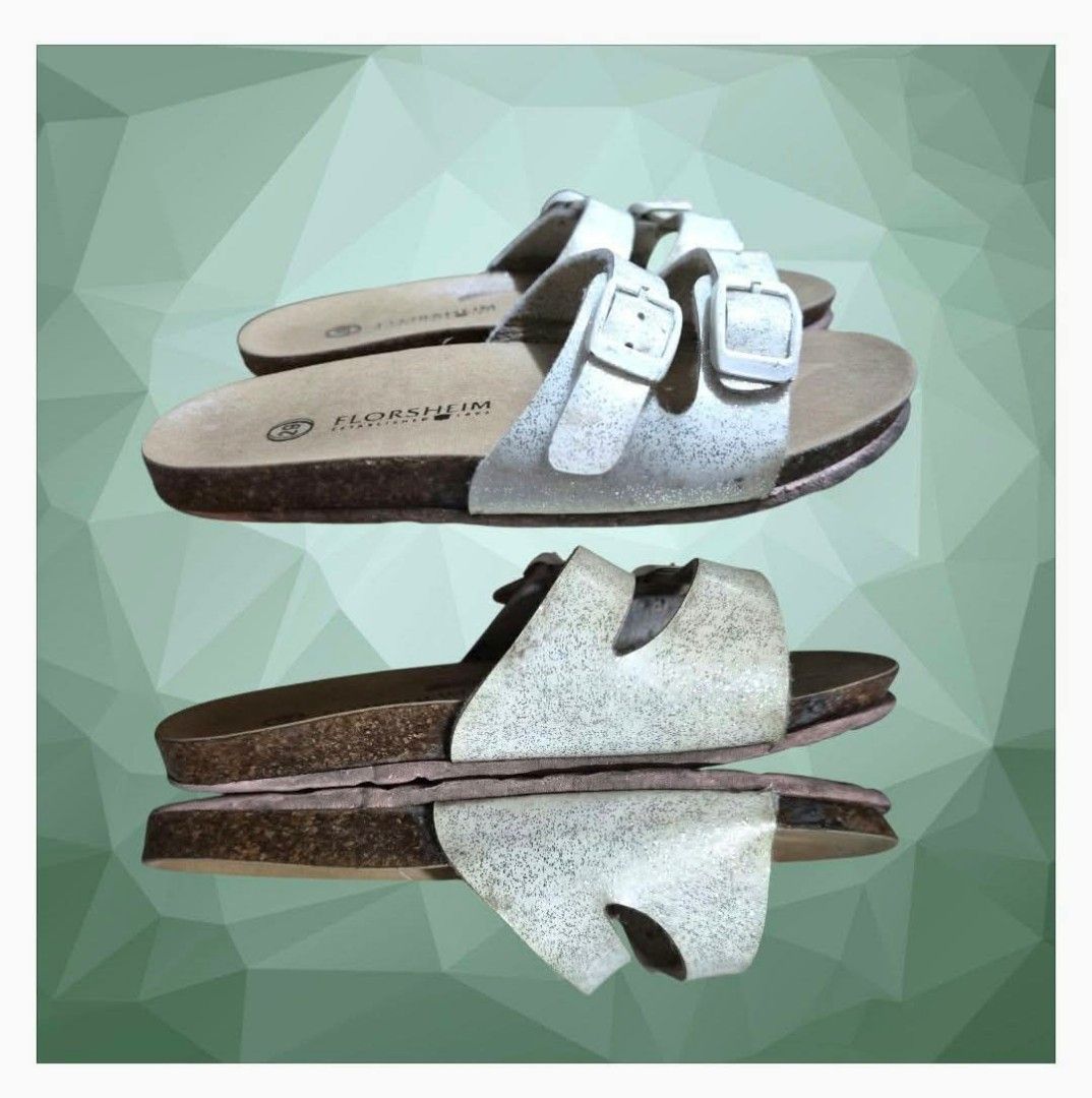Florsheim slippers (Category: Slippers and slides) located in Paranaque City. Submitted by calm_youngstore7 (Listing ID 1467382541, Image 3). Description: Florsheim dual-strap cork-footbed slide sandals in a light textured finish with double buckle closures. Please see posted pictures for dimensions/size..