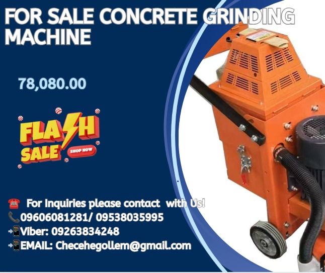 FOR SALE concrete grinding machine (Category: Construction Tools & Equipment) located in Caloocan City. Submitted by mightywater-74d1 (Listing ID 1467376797, Image 1). Description: ●Voltage:220V /380v ●Power:4kw ●Vacuuming power:0.75kw ●Working diameter 350mm ●YM-350 Motor type: copper wire motor ●Disc speed:750r/min ●Number of disc:3/4 pces ●Dimension:88*53*115cm ●Total weight:160kg.