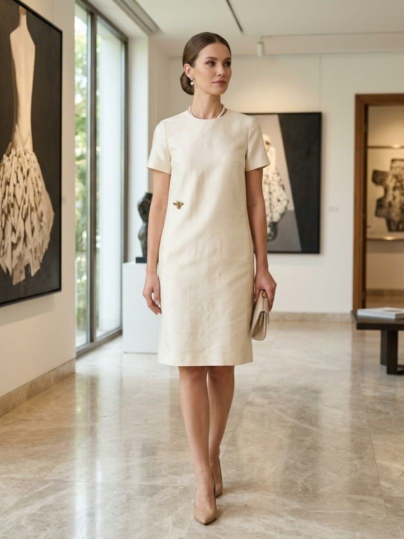 Formal Cream Dress (Category: Dresses) located in Santa Cruz. Submitted by deenem (Listing ID 1467371950, Image 1). Description: Like New😍👌 No flaws👌 L on Tag Can fit M-L Asian (Measurements laid flat in inches) Bust:19.5 Armhole:9.5 Lenght: 37.