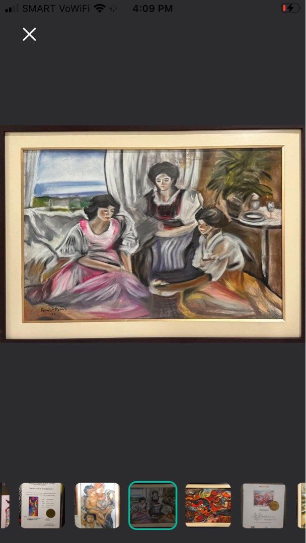 Framed Art Print Painting (Category: Frames & Pictures) located in Manila. Submitted by iamrachael_18 (Listing ID 1467497143, Image 2). Description: - Subject: Three women gathered near a window with a coastal view - Color Palette: Muted tones of pink, white, and brown - Framing: Wooden frame with elegant cream matting - Condition: Clean, well-kept, and ready to hang on your wall.