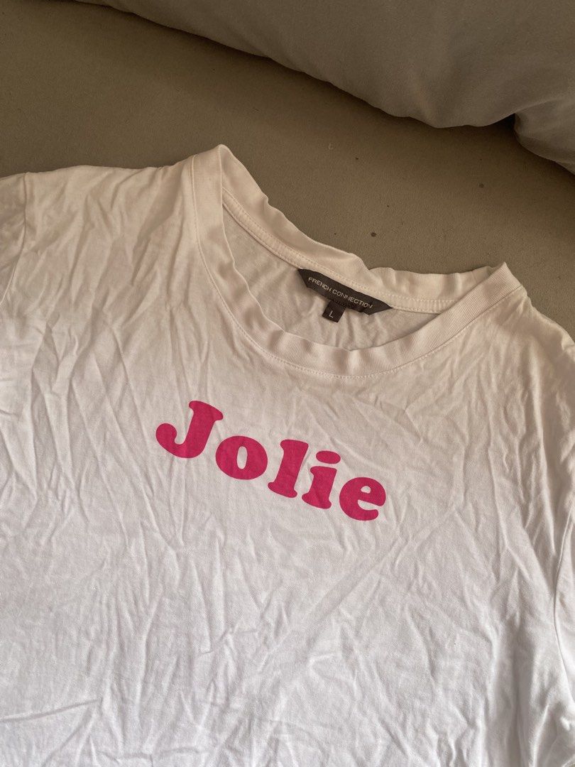 FRENCH CONNECTION • Jolie Statement Shirt (Category: Shirts) located in Santa Rosa. Submitted by 07mkl (Listing ID 1467409866, Image 3). Description: FRENCH CONNECTION • Jolie Statement Shirt • Condition: 7/10 • Size: Large • Flaws: may small butas sa baba (as seen sa pic) di naman halata • Color: White/ Neon Pink ₱130✨.