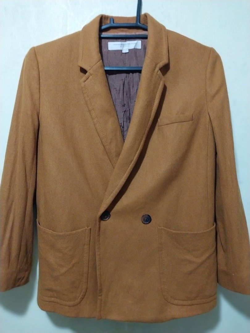 French Connection Mustard brown single breasted blazer (Category: Coats, Jackets and Outerwear) located in Manila. Submitted by PrinceDani.Clothing (Listing ID 1467562487, Image 3). Description: French Connection mustard brown single breasted blazer med to large 19in width 25in length made in wool and cashmere excellent condition .