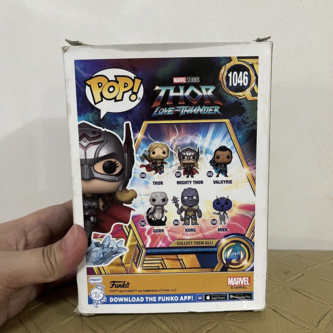 Funko Pop Marvel Studios Thor Love and Thunder Mighty Thor 1046 (Category: Designer & Blind Box Toys) located in San Pedro. Submitted by rainyydayy (Listing ID 1467550282, Image 3). Description: - Item: Marvel Studios Thor: Love and Thunder Mighty Thor Vinyl Figure (#1046) - Edition: Pop In A Box Exclusive with Glow In The Dark feature sticker - Type: Standard bobble-head collectible - Packaging: Original box included (note: some shelf wear on ed