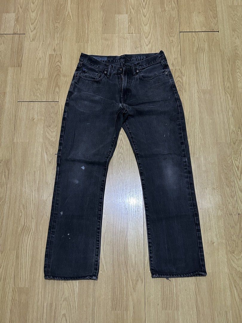 Gap 1969 Standard Black Jeans 32x34 (Category: Jeans) located in Manila. Submitted by found1one (Listing ID 1467517311, Image 1). Description: - Brand/Model: Gap 1969 Denim Jeans - Fit & Size: Standard fit, Size 32x34 - Color/Condition: Washed black with natural fading and minor paint marks on the right leg (see closeups) W-16.5” L-40” Lo-8” Used 500.
