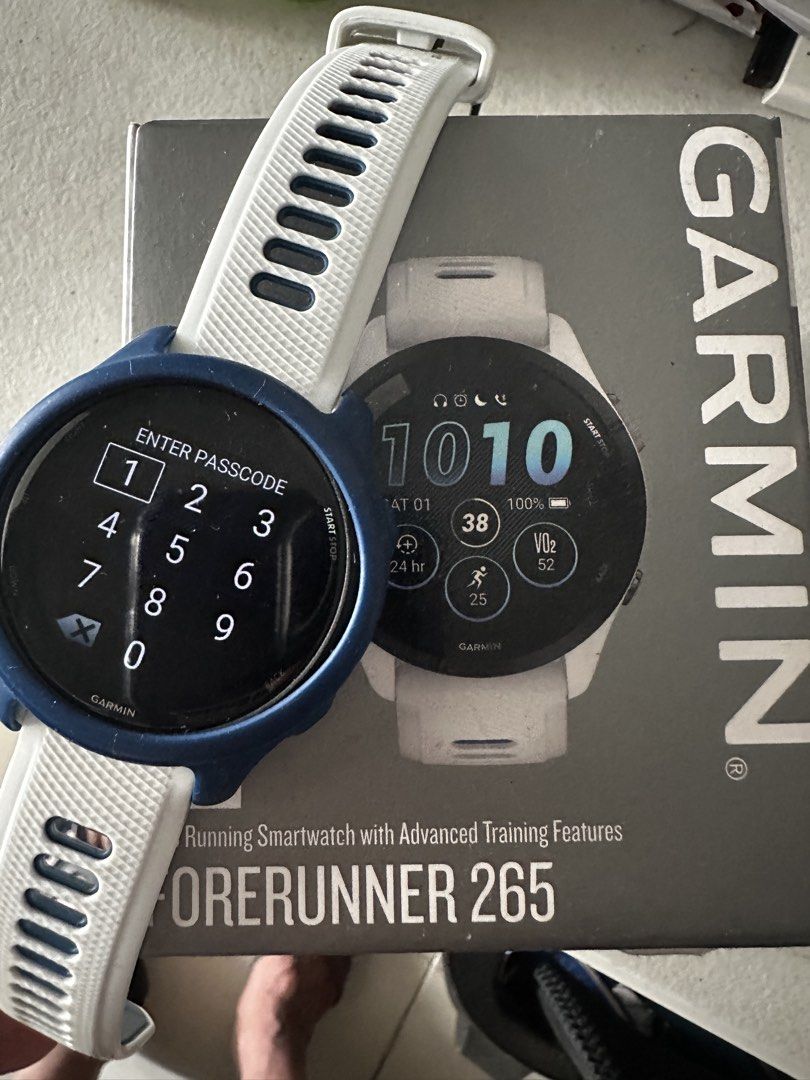 GARMIN FORERUNNER 265 with Music (Category: Wearables & Smart Watches) located in Manila. Submitted by jzen42 (Listing ID 1467482175, Image 1). Description: One year old Garmin Forerunner 265 with Music, lightly used well taken cared off. With free 4 straps..