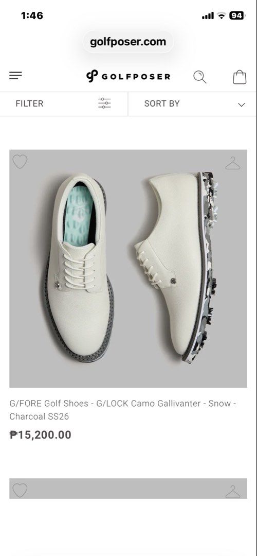 GFORE Gallivanter Golf Shoes Men Size US 10.5 (Category: Golf) located in Quezon City. Submitted by elg2018 (Listing ID 1467411910, Image 3). Description: Golf Shoes for Men GFore - Brand: G/FORE - Model: G/LOCK Camo Gallivanter (Style: G4MS21EF02) - Colorway: Snow and Charcoal - Size: US W10.5, EUR 43.5, UK 9.5, 27.5 CM - Material: Premium leather upper with spiked sole - Details: Signature skull logo on the insole - Condition: Brand New, Clean,