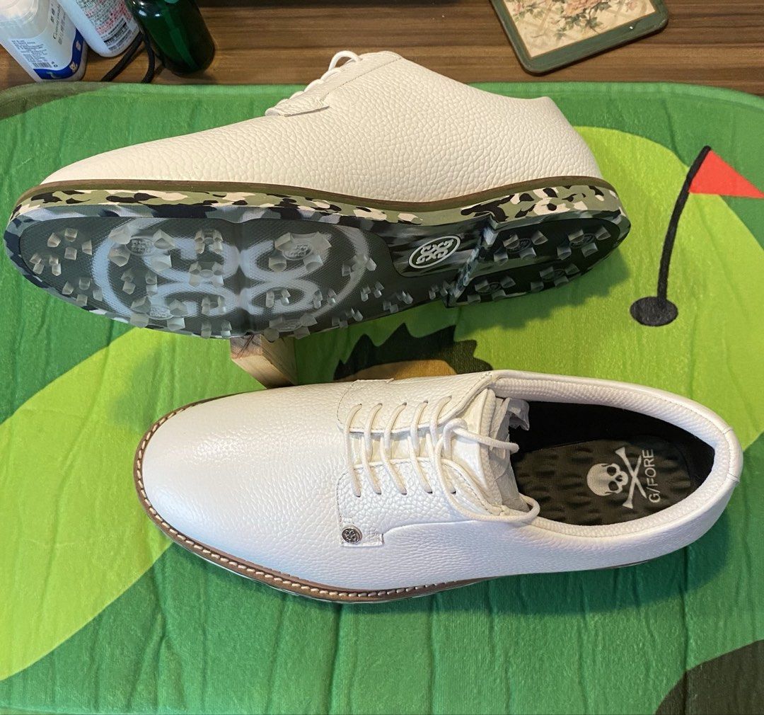 GFORE Gallivanter Golf Shoes Men Size US 10.5 (Category: Golf) located in Quezon City. Submitted by elg2018 (Listing ID 1467411910, Image 1). Description: Golf Shoes for Men GFore - Brand: G/FORE - Model: G/LOCK Camo Gallivanter (Style: G4MS21EF02) - Colorway: Snow and Charcoal - Size: US W10.5, EUR 43.5, UK 9.5, 27.5 CM - Material: Premium leather upper with spiked sole - Details: Signature skull logo on the insole - Condition: Brand New, Clean,