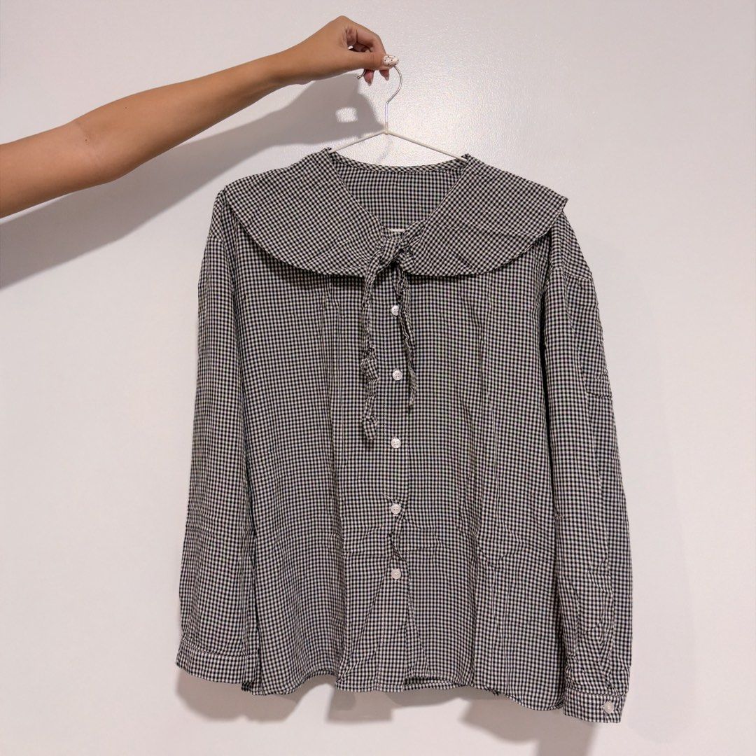 gingham collared top (Category: Longsleeves) located in Cebu City. Submitted by cuteoncue (Listing ID 1467588119, Image 2). Description: large-xl.