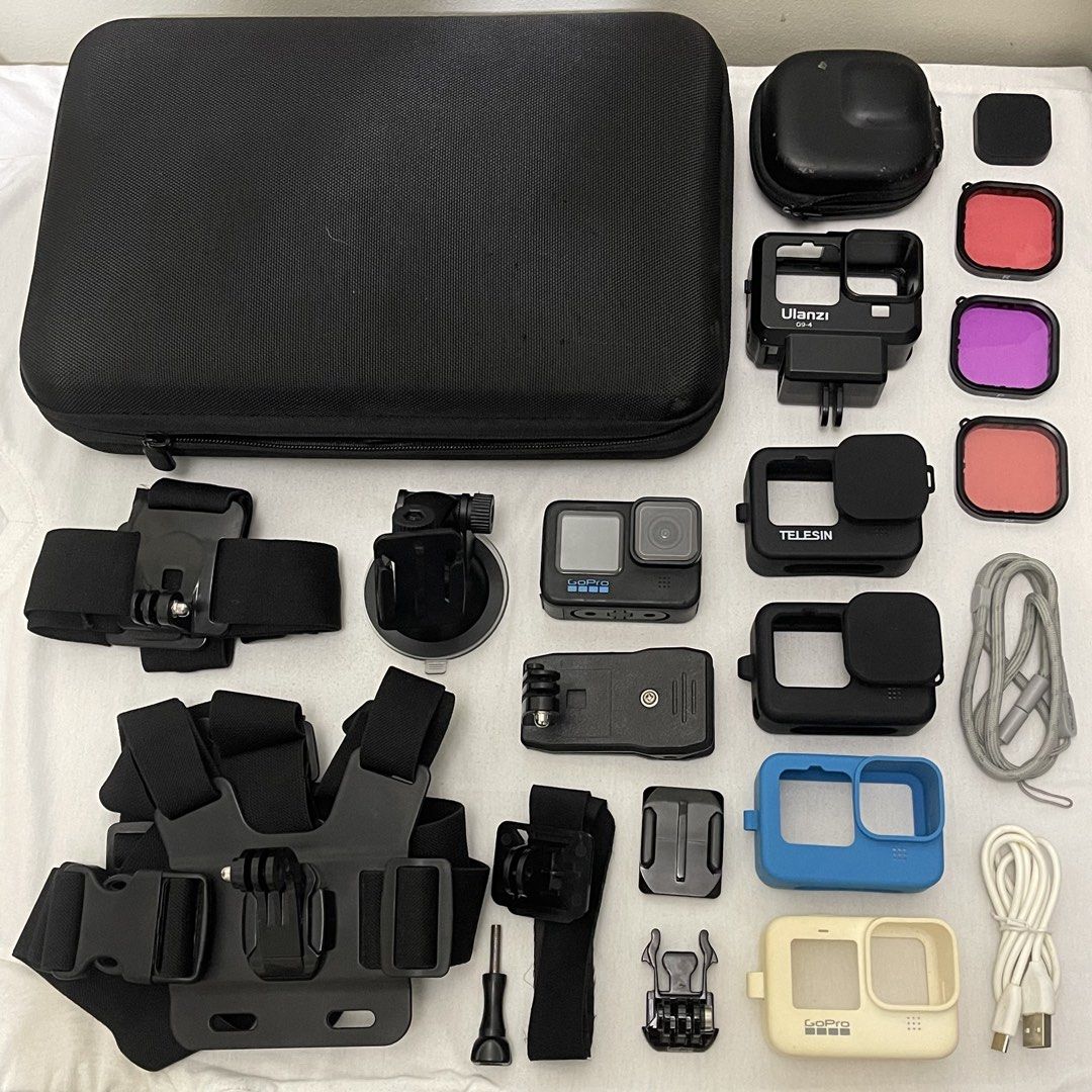 GoPro Hero 10 Black (Category: Video Cameras) located in Taguig. Submitted by princexrobin (Listing ID 1467483801, Image 1). Description: FS/Swap: GoPro Hero 10 Black No issues Includes: - Tempered glass on both screens and lens - Battery - Ulanzi G9-4 protective case - Silicone case x4 - Lens cover x3 - Chest strap - Head strap - Wrist strap - Backpack clip - Suction mount - Underwater lens filter kit - Wrist lanyard - Charging cable - Helmet mo