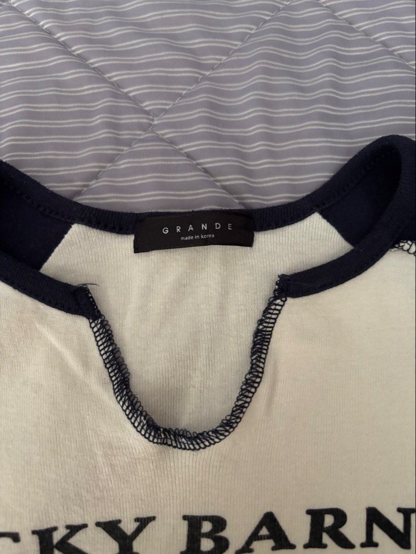 Grande "Bucky Barnes Protection Squad" Raglan Crop Top (Category: Others Tops) located in Calapan. Submitted by shop_storeal (Listing ID 1467413220, Image 3). Description: Brand: GRANDE (Made in Korea) Size: Fits Small to Semi-Medium (Crop fit) Condition: Excellent Preloved Condition Width: 15 in Length: 15 in MOP: Gcash, GoTyme MOD: J&T.
