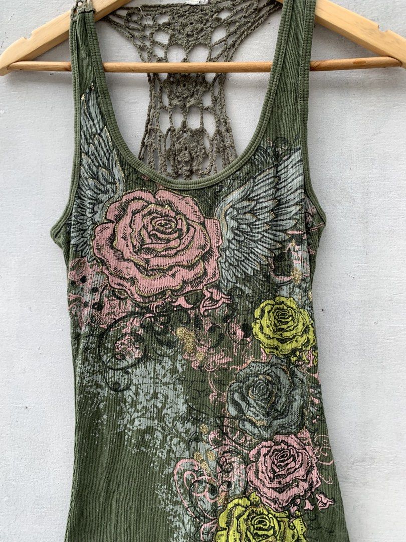 Green Floral Wing Tank Top Crocheted Back (Category: Sleeveless) located in Muntinlupa City. Submitted by pink.poppies (Listing ID 1467451205, Image 2). Description: - so prettyyy omg .
