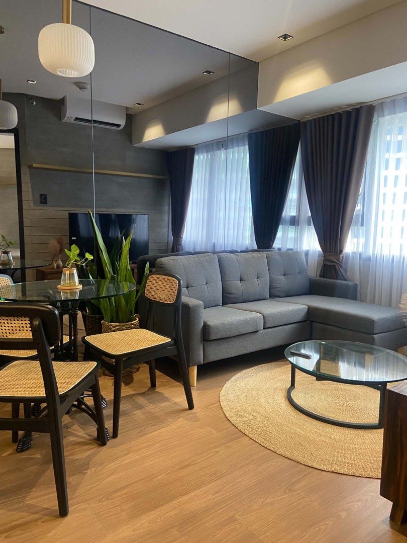 Grey L-Shaped Sectional Sofa with Chaise (Category: Apartments & Condos) located in Paranaque City. Submitted by sandman736 (Listing ID 1467538184, Image 1). Description: For RENT 1 Br with parking 35 th floor 36 sqm Interior designed.