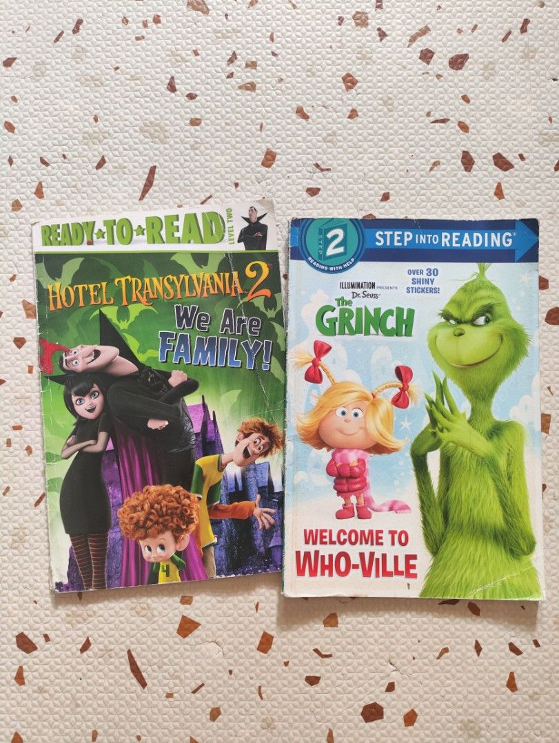 Grinch & Hotel Transylvania Set (Category: Children's Books) located in Taguig. Submitted by cleanupmomma (Listing ID 1467444009, Image 1). Description: Please take time to read ❤️ SOLD AS SET PAPERBACK no stickers included complete pages nice for a beginner reader 😊 watermarks front some creases wyiwyg.
