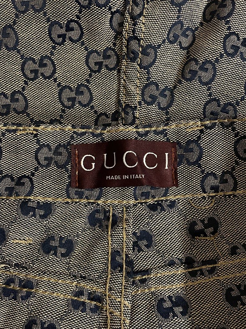 GUCCI GG MONOGRAM PRINT CANVAS CARPENTER DENIM SHORT (Category: Luxury Apparel) located in Pasay City. Submitted by digital_wardrobe.ph (Listing ID 1467502675, Image 3). Description: GUCCI GG MONOGRAM PRINT CANVAS CARPENTER DENIM SHORT details size: medium - large width: 32 length: 21 leg opening: 12 price: 1,250 location: pasay city.