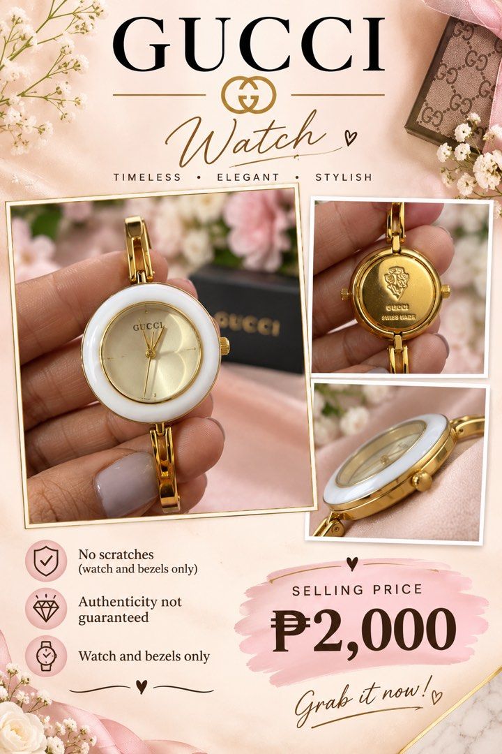 Gucci Watch bangle type with interchangeable bezzels (Category: Women's Watches) located in Subic. Submitted by joydlm (Listing ID 1467401519, Image 1). Description: Gucci Watch bangle type with interchangeable bezzels.