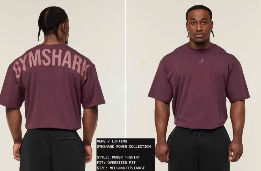 GYMSHARK POWER SHIRT OVERSIZED (MEDIUM) (Category: Activewear) located in Las Pinas. Submitted by mojoejoejoe2 (Listing ID 1467376765, Image 1). Description: Burgundy.