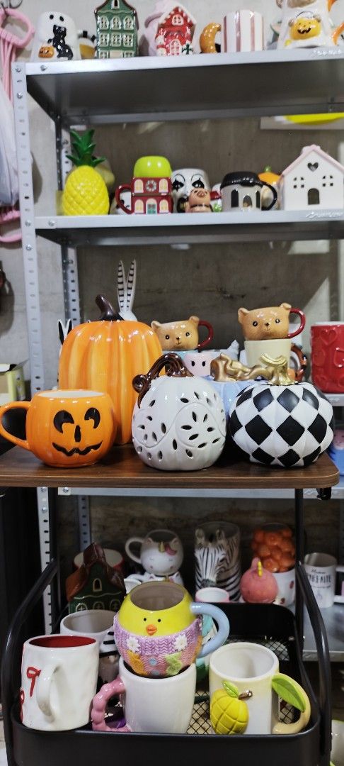 Halloween Ceramic Pumpkin Decor and Jack-o'-Lantern Mug (Category: Coffee & Tea Tableware) located in Manila. Submitted by silverwhale_cafa21 (Listing ID 1467451167, Image 2). Description: 📌PRICE STARS AT P230 📌PWEDE RIN TAKE ALL - Fun set of 5 autumn and Halloween ceramic pieces - Includes a tall orange pumpkin and a matching jack-o'-lantern mug with handle - Features a white floral-cutout pumpkin, pastel blue ribbed pumpkin, and a black-and-w