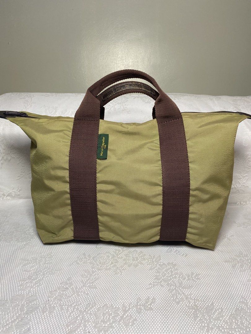 Hervè Chapelier bag (Category: Tote Bags) located in Angeles City. Submitted by noagrace (Listing ID 1467413886, Image 1). Description: Hervé chapelier olive green and brown two-tone nylon tote bag. Normal signs of use Medium size P850.