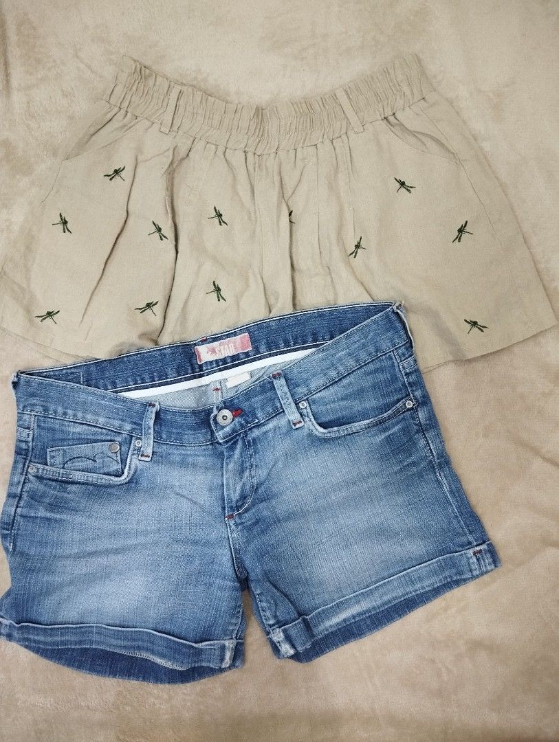 H&M Denim Shorts and Beige Dragonfly (Category: Shorts) located in Dagupan City. Submitted by nahamul_1508 (Listing ID 1467566880, Image 1). Description: Preloved #21 bundle of 2 both size 33.
