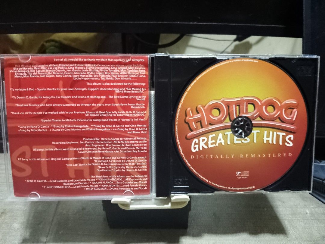 HOTDOG GREATEST HITS CD ALBUM (Category: CDs & DVDs) located in Valenzuela. Submitted by salvatore-888 (Listing ID 1467580335, Image 2). Description: 💽HOTDOG GREATEST HITS CD. 💽Brand New / Sealed 💽Rare cd Album 💽Original cd Album 💽in Perfect & Great Condition 💽Payment first Policy 💽Via LBC ang Courier.