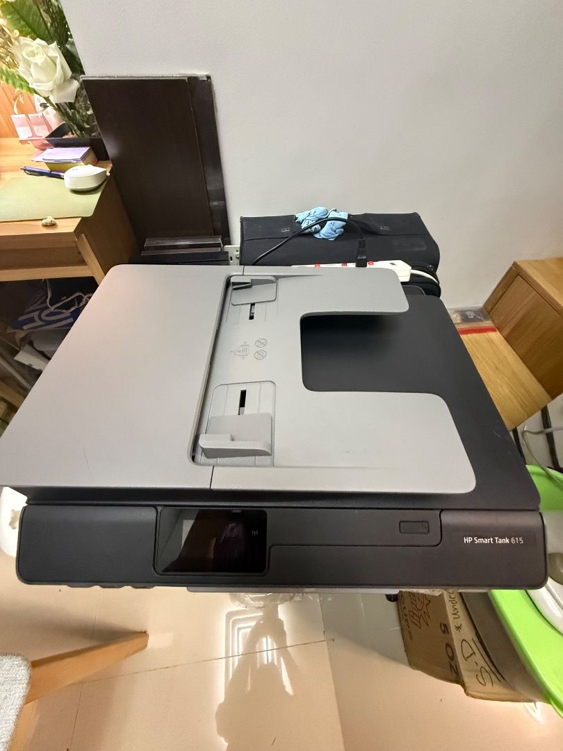 HP Smart Tank 615 Wireless All-in-One Printer (Category: Printers, Scanners & Copiers) located in Quezon City. Submitted by stepherl23 (Listing ID 1467510720, Image 1). Description: - Model: HP Smart Tank 615 Color Inkjet Printer - Condition: Clean, tested, and powers on normally with active display - Key Features: Integrated front ink tanks, automatic document feeder (ADF), and pull-out paper output tray - Controls: User-friendly digital touchsc
