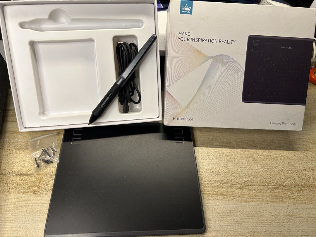 Huion HS64 (Category: Other Accessories) located in Pasig City. Submitted by nijigaku (Listing ID 1467557694, Image 1). Description: Currently not being used but still working perfectly and is plug and play for Windows 11, what you see is what you get: -Box -Drawing tablet and stylus -Original cable -Extra pen nibs Tablet has minor signs of use, but looks almost new. Item is available as long as ad is up! .
