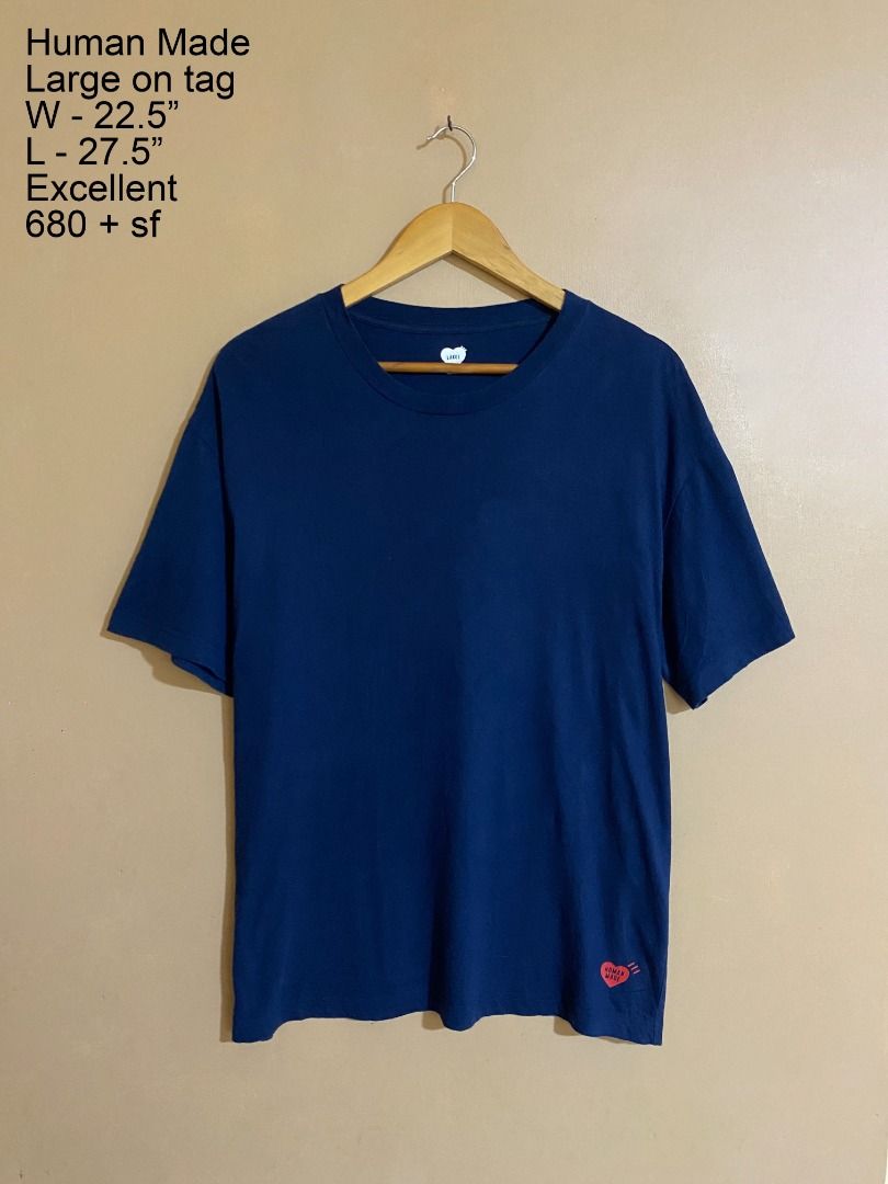 Human Made Heart Logo Navy Shirt (Category: Tshirts & Polo Shirts ) located in Cadiz. Submitted by thespotcdz (Listing ID 1467396487, Image 1). Description: Large on tag Width 22.5" Length 27.5" Excellent condition.
