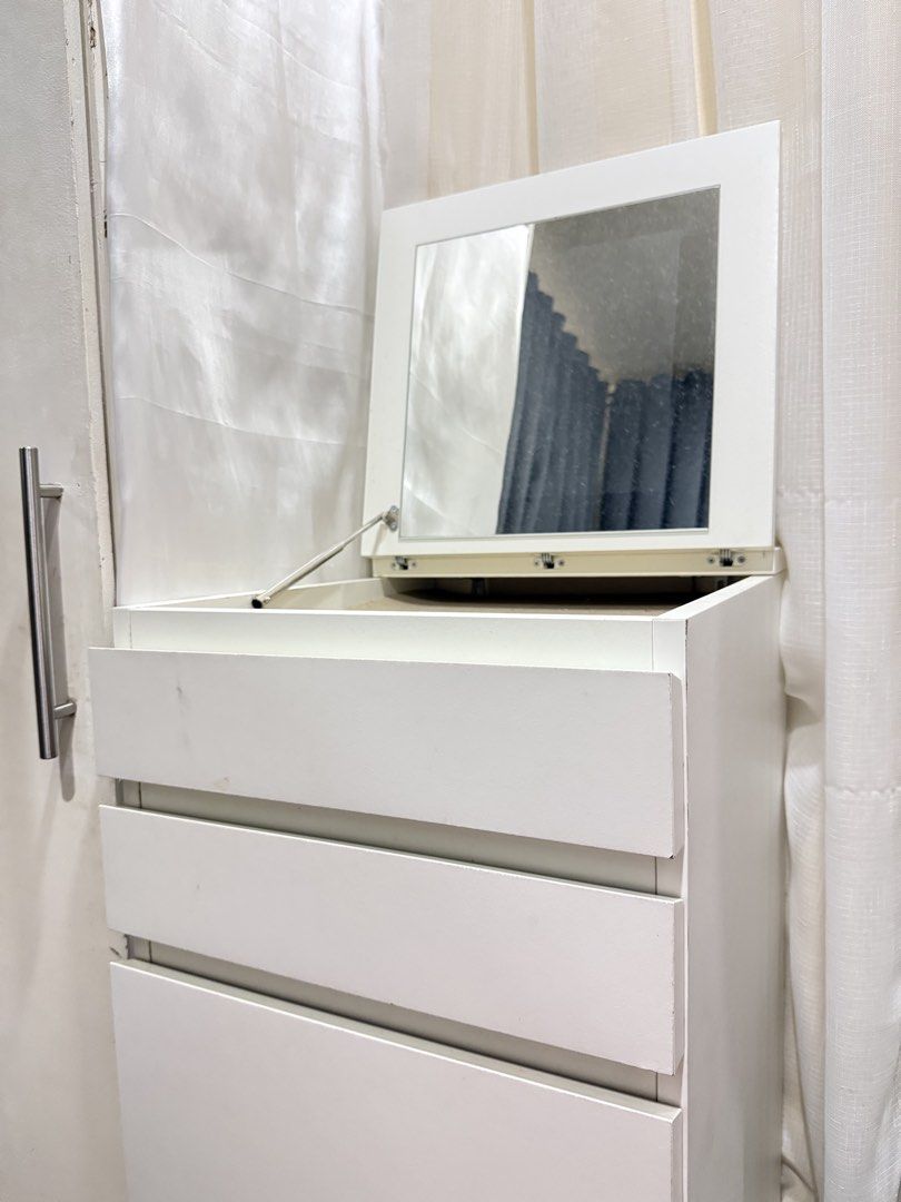 IKEA DRAWER MALM (Category: Shelves, Cabinets & Racks) located in General Trias. Submitted by fellasunshine (Listing ID 1467530783, Image 3). Description: - bought this for 7k - rfs need to upgrade - actual pic posted - yung flaws niya yung nasa pic na may molds kasi natambak nung umulan, but all drawers are still good & white pa rin naman siya, you can clean it if you want - selling for half the price!! - Chest of 6 drawers, white/mirror glass, 