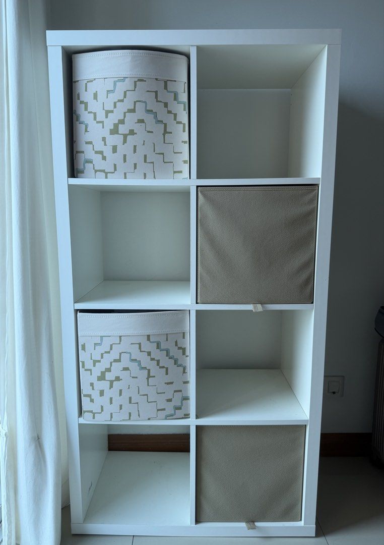 IKEA Kallax Shelf w/ storage boxes (Category: Shelves, Cabinets & Racks) located in Manila. Submitted by r_trisha (Listing ID 1467496998, Image 2). Description: Original Price: ₱4999 (w/o storage boxes) RFS: moving out Pick up c/o buyer Negotiable | message for further details .