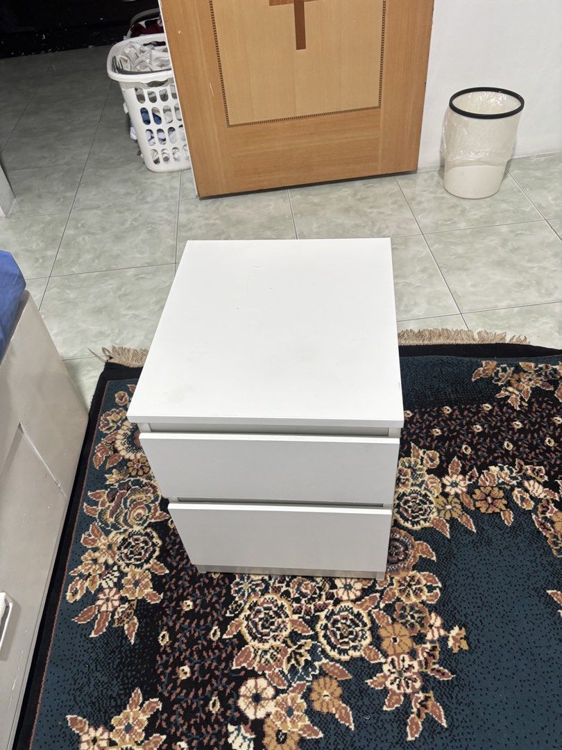 Ikea Kullen White 2-drawer bedside table nightstand (Category: Shelves, Cabinets & Racks) located in Manila. Submitted by smolambean (Listing ID 1467515564, Image 2). Description: 8/10 condition no flaws assembled when shipped fits sedan car loc: san pedro laguna.