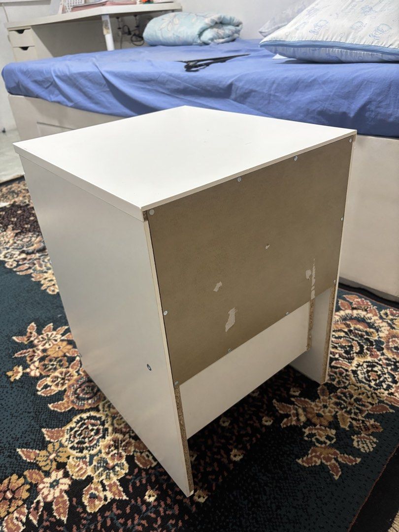Ikea Kullen White 2-drawer bedside table nightstand (Category: Shelves, Cabinets & Racks) located in Manila. Submitted by smolambean (Listing ID 1467515564, Image 3). Description: 8/10 condition no flaws assembled when shipped fits sedan car loc: san pedro laguna.