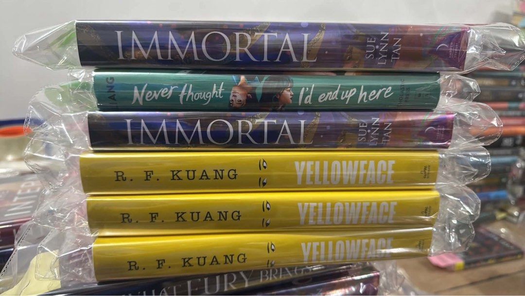 Immortal, Yellow Face, Never Thought I’d End up here (Category: Storybooks) located in Pasig City. Submitted by munchinitajanella (Listing ID 1467546231, Image 1). Description: - Brand new fiction and fantasy book bundle - Titles included: Immortal - by Sue Lynn Tan, Never Thought I'd End Up Here, and Yellowface by R.F. Kuang - Condition: 100% sealed in original plastic wrapping .