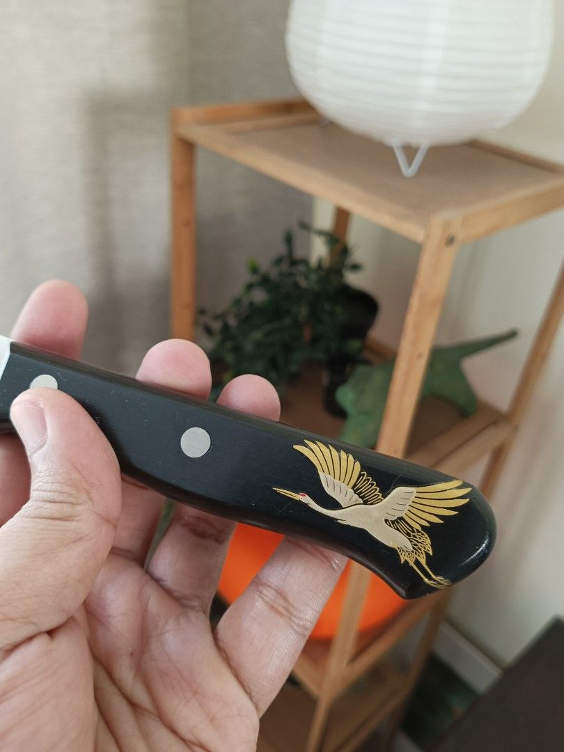 Inoguchi Seki hamono knife (Category: Other Kitchen Appliances) located in Manila. Submitted by archived.333 (Listing ID 1467392559, Image 2). Description: inoguchi seki santoku -molybendum steel -Made in Seki Japan -custom handle flying crane (Tsuru) lacquer design. -unused and brand new -bought for so much more -impulse buy, not needed. -really beautiful knife great alternative to victorinox , gyuto , japanese knife , global , misono meetups nu