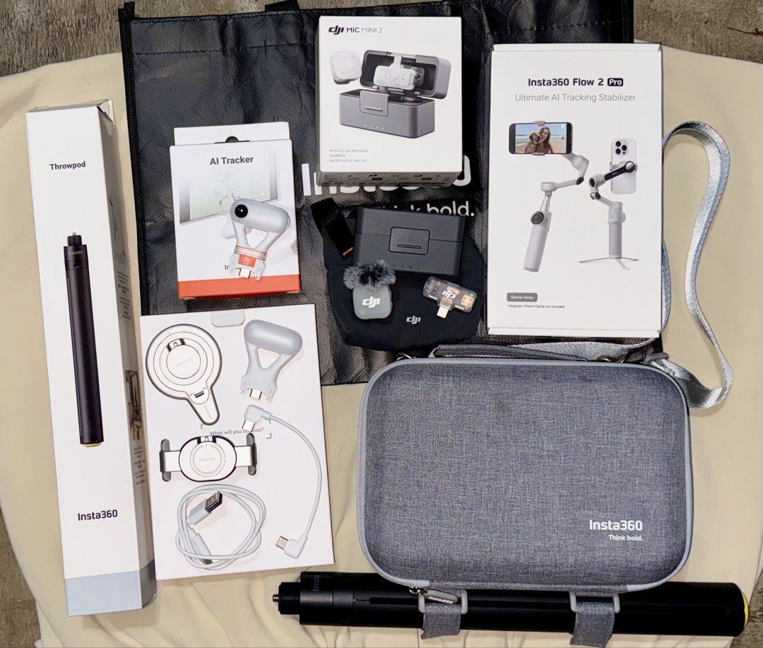 Insta360 Flow 2 Pro Ultimate Creator Bundle + DJI Mic Mini 2 (Category: Gimbals & Stabilizers ) located in Manila. Submitted by ahven (Listing ID 1467437826, Image 1). Description: FOR SALE: Insta360 Flow 2 Pro Ultimate Creator Bundle + DJI Mic Mini 2 Selling my Insta360 Flow 2 Pro Stone Gray setup with additional accessories. * Insta360 Flow 2 Pro – Stone Gray (replacement unit, sealed) * DJI Mic Mini 2 (1 Transmitter + 1 Mobile Receiver + 1 Cha