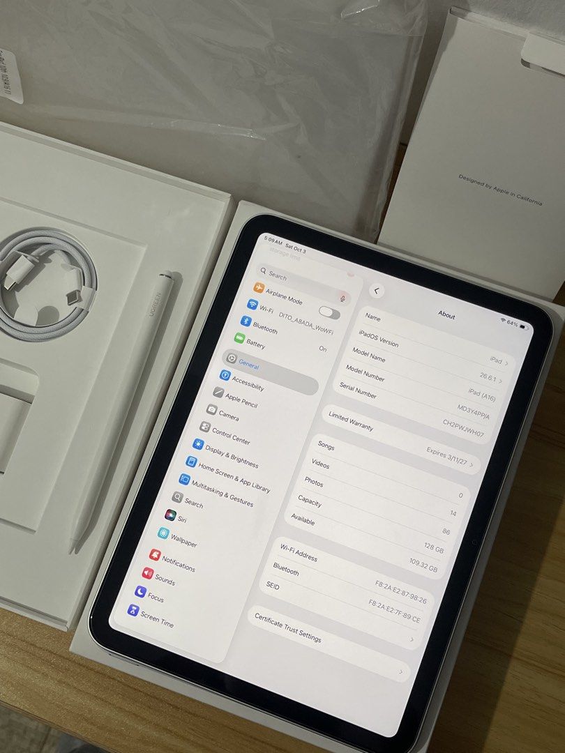 IPAD A16 11th gen | 128gb | 100bh (Category: iPad) located in Manila. Submitted by spydie_flips (Listing ID 1467564934, Image 2). Description: 📱 iPad A16 11th Gen — ₱25,499 (Slightly Negotiable) • 128gb Storage • 100% Battery Health 🔋 • Under Warranty until March 2027 🛡️ • Pristine Condition (No dents / Scratches) ✨ • PP/A — Local Purchase • All functions working perfectly 📦 Inclusions: • iPad • UGREEN Pen • Smart Devil Tempered Glass • Brand