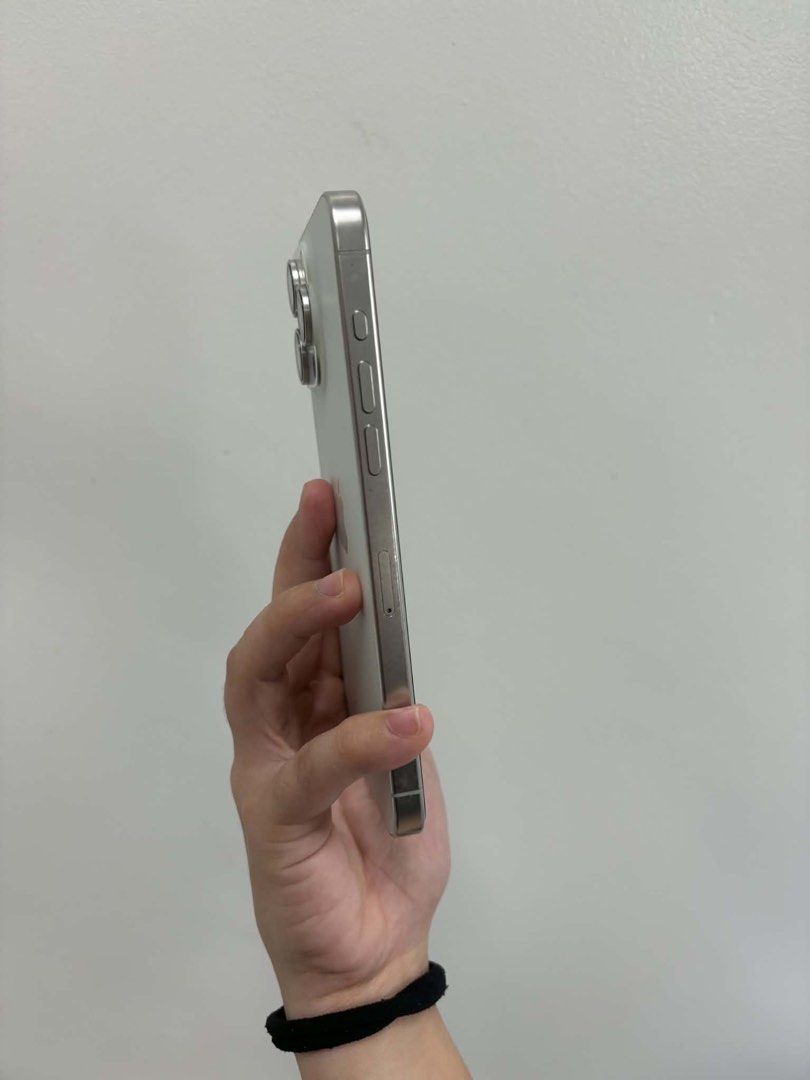 Iphone15promax 256GB FU (Category: iPhone 15 Series) located in Marikina City. Submitted by hnpscl (Listing ID 1467492516, Image 3). Description: 37950 iPhone 15 Pro Max • White Titanium • 256GB Beautifully maintained and in good condition for buyers who appreciate a genuinely well-cared-for device. • 84% original battery health — never replaced, never boosted • Zero issues — everything works as it should • No scratches, dents, or visible flaws •
