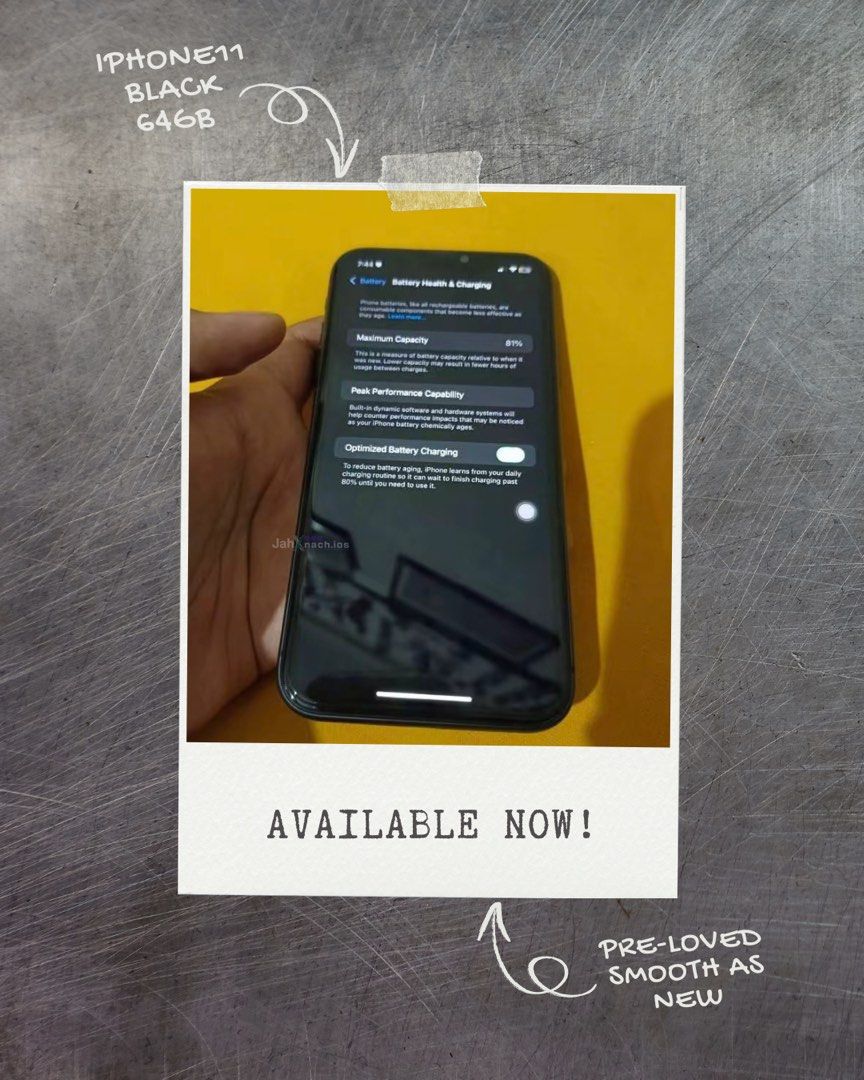 iPhone 11 64gb (Category: iPhone 11 Series) located in Bulacan. Submitted by jahxcaspershoppe (Listing ID 1467431739, Image 2). Description: [FOR SALE/SWAP] Selling my personal phone. IPHONE 11 BLACK 64gb ✅Updated version ios ✅Smooth as new. ✅Makunat ang Battery ✅81% ( Original battery) BATTERY HEALTH ✅Factory Unlocked ✅(no sim restrictions) ✅Truetone is working ✅Face ID no issue ✅Buttons all goods ✅All Goods ang unit ✅Unli check ✅Unli reset ✅Pwd