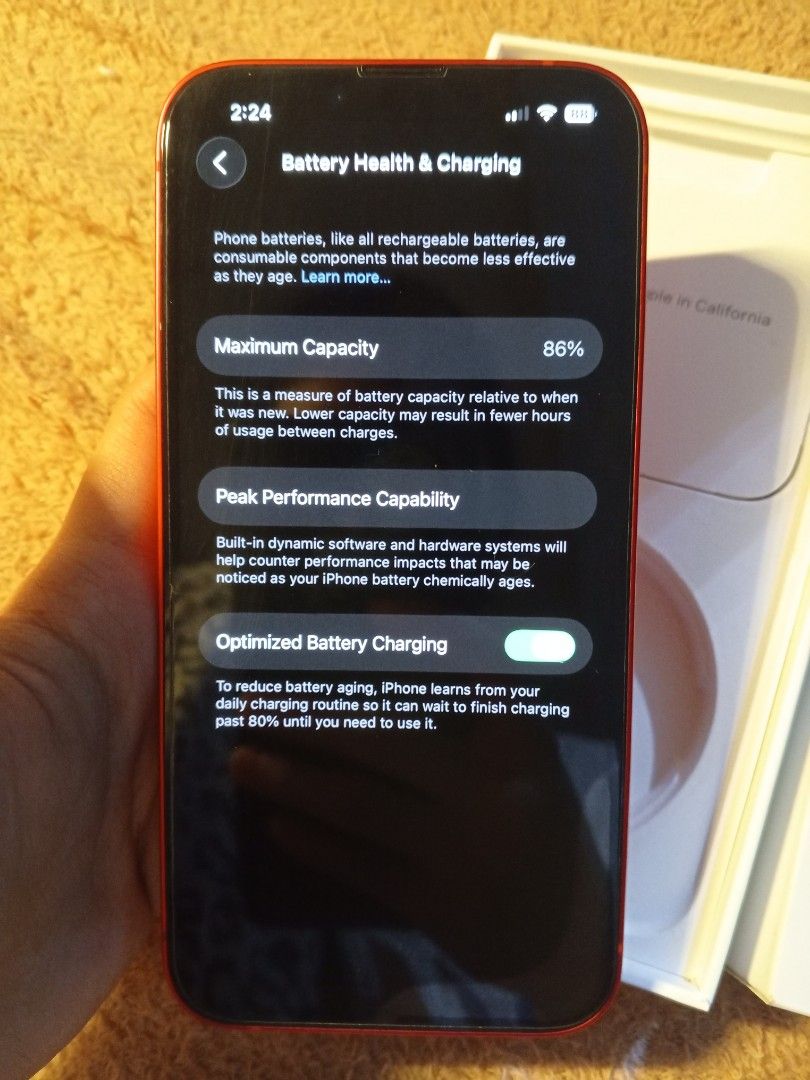 iPhone 14 128GB (Product Red) (Category: iPhone 14 Series) located in Manila. Submitted by ajcvillanu35145 (Listing ID 1467543277, Image 2). Description: For Sale iPhone 14 Product Red, 128GB -Unit and original box only, No charger -No issue -Battery Health: 86% -98% Makinis (minimal scratches on camera lens) -SIM locked (Globe) -Lady Owned -Meet up around Mandaluyong area -Free shipping around Metro Manila only if for delivery RFS: Upgrade Loc: 