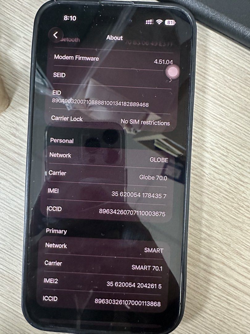 Iphone 14 Pro Max (With issues) (Category: iPhone 14 Series) located in Caloocan City. Submitted by luvappie (Listing ID 1467374786, Image 2). Description: iPhone 14 Pro Max Details: - deep purple - 256gb - US Variant - E-Sim only - 78% Battery (original) - No sim restriction - Reset and update is okay - Working true tone and face ID Issue: - Camera (unknown) nawala yung .5 and x3 sa photos - Display (used) galing sa other phone ko - Yung display